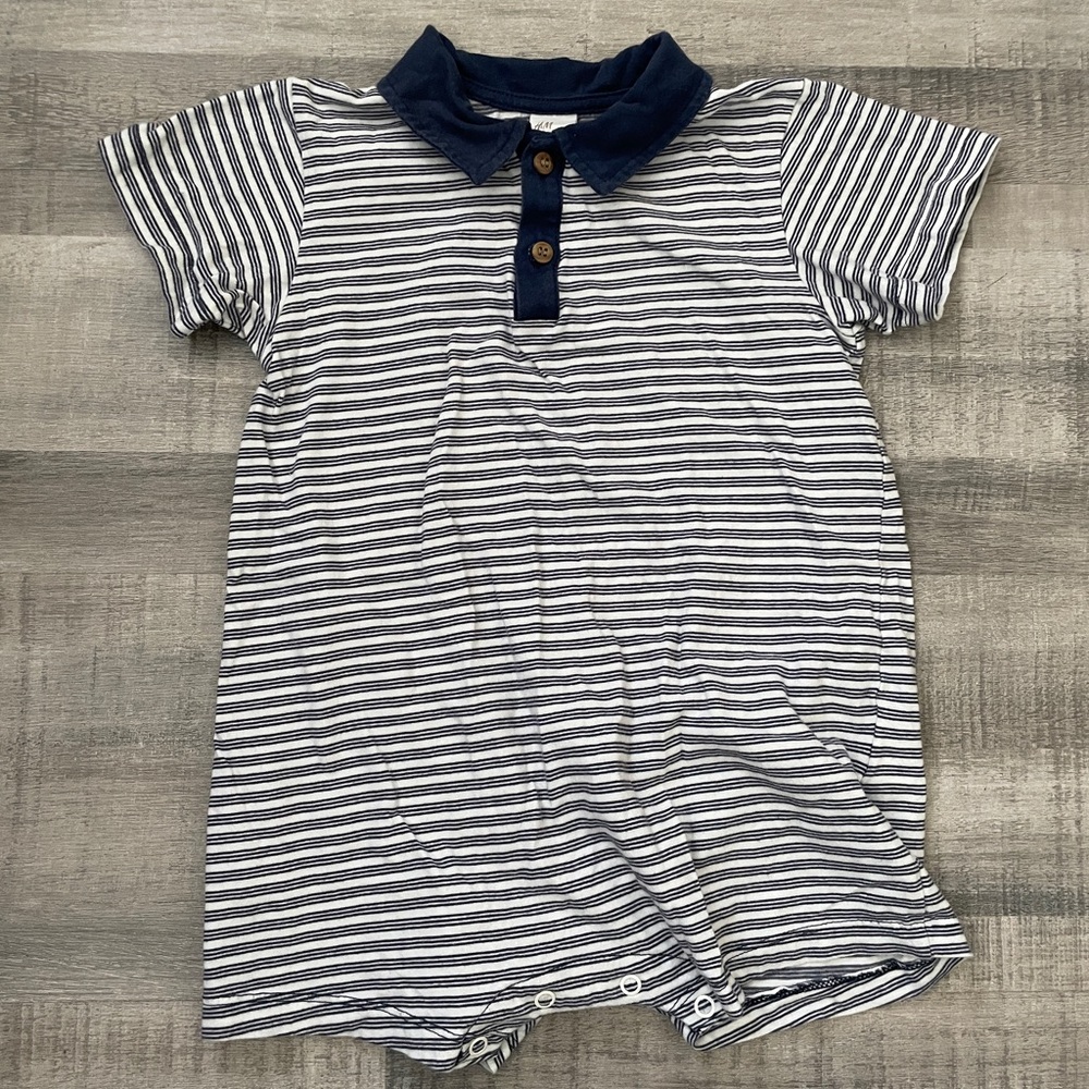 H&M Navy and White Striped Baby Romper